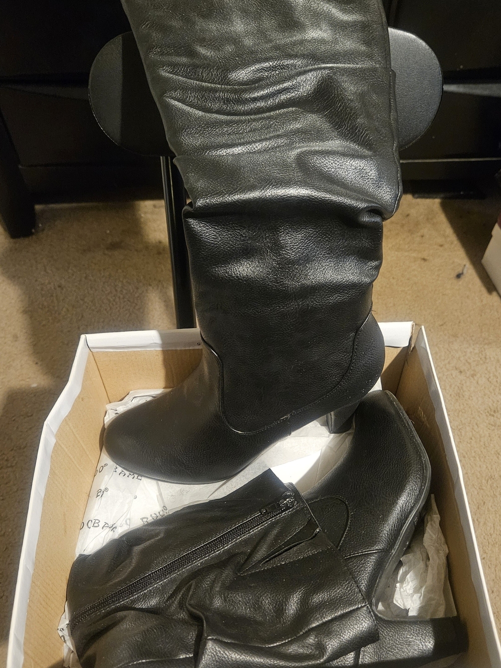 BAMBOO Black Mid-Calf Slouchy Heeled Boots